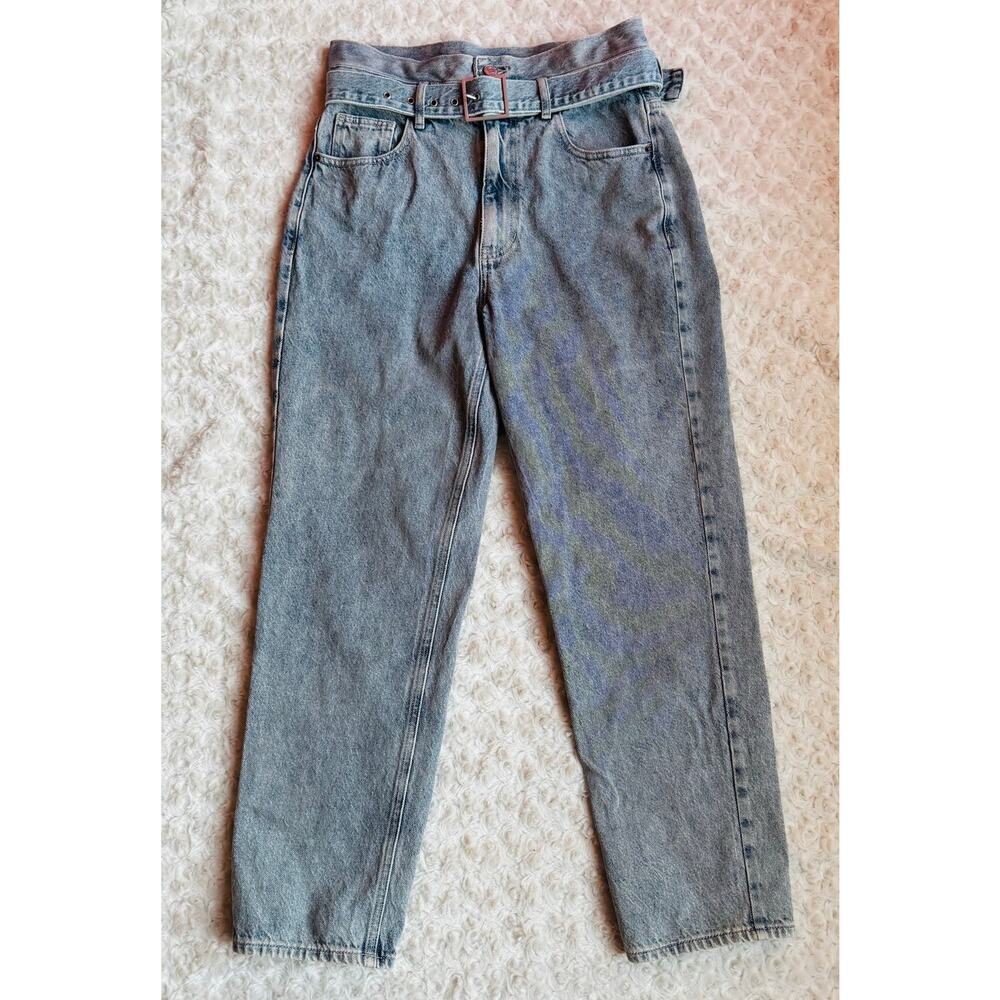 PACSUN Los Angeles Womens Blue Denim MOM Belted High Rise Straight Jeans Small